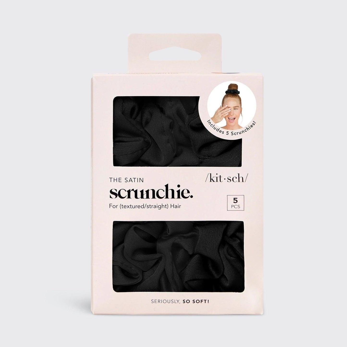 Kitsch Satin Sleep Scrunchie 5pc - Black - Sunshine Curls