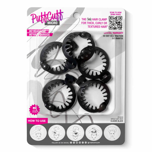 Puff Cuff Micro Black Pack - Hair Clamp - 1.5 Inch (5 Pcs)