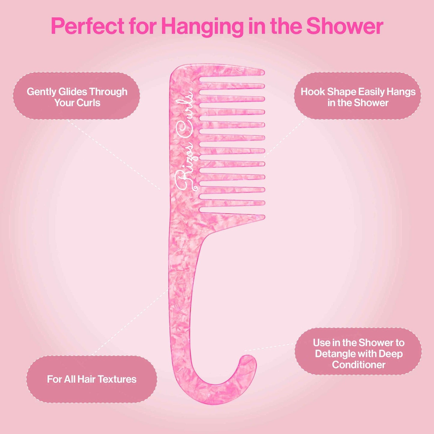 Rizos Curls Pink Hanging Shower Comb