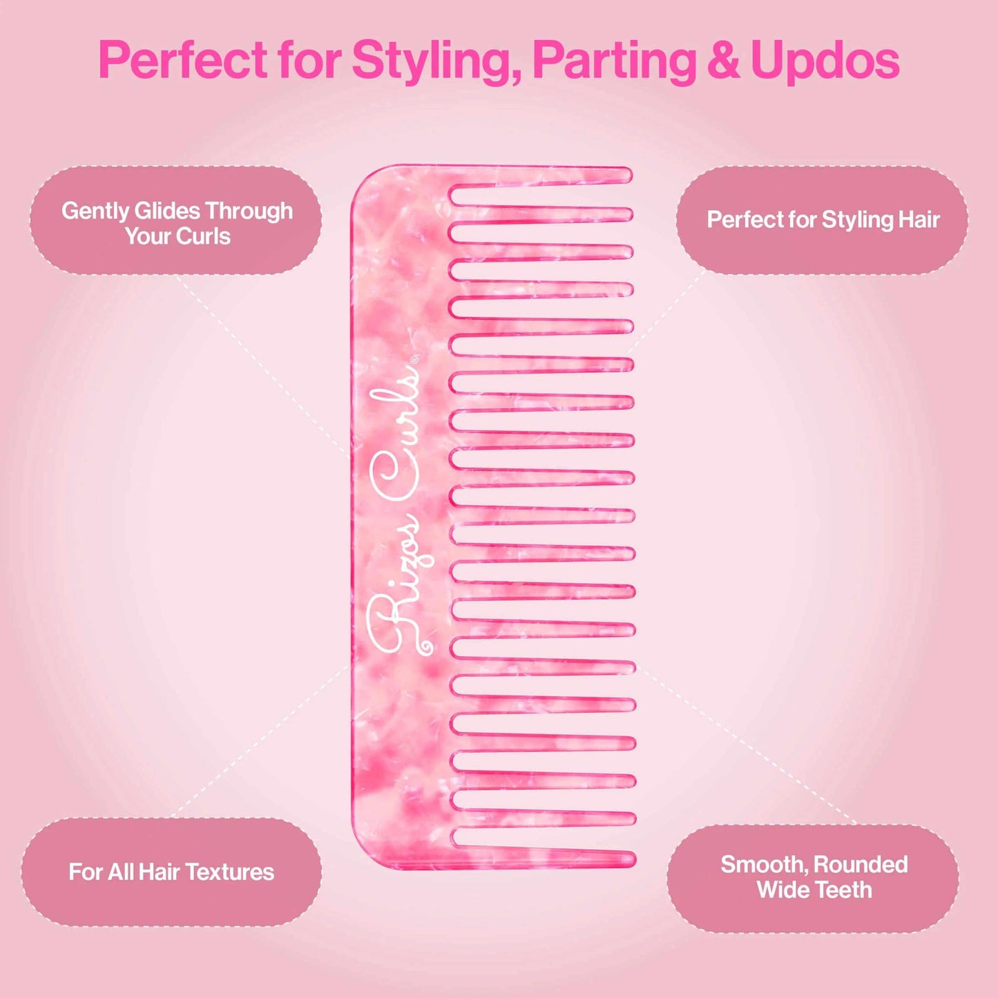 Rizos Curls Wide Tooth Styling Comb - Pink